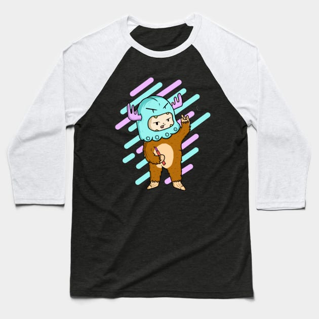 Freakbear Rock Brush Baseball T-Shirt by luckycatbunny